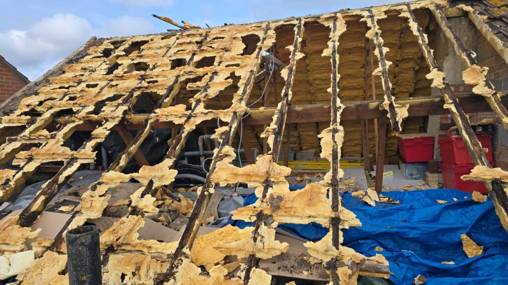 This is a spray foam removal job in progress on a residential property in Suffolk.