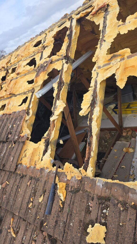 This is a spray foam removal job in progress on a residential property in Suffolk.